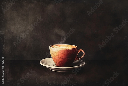 cup of coffee in cafee in dark tone and vintage photo