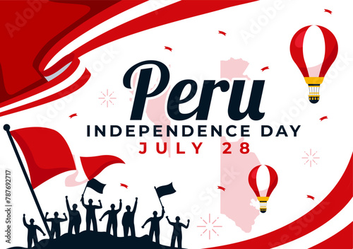 Happy Peru Independence Day Vector Illustration on july 28 with Waving Flag and Ribbon in National Holiday Flat Cartoon Background Design