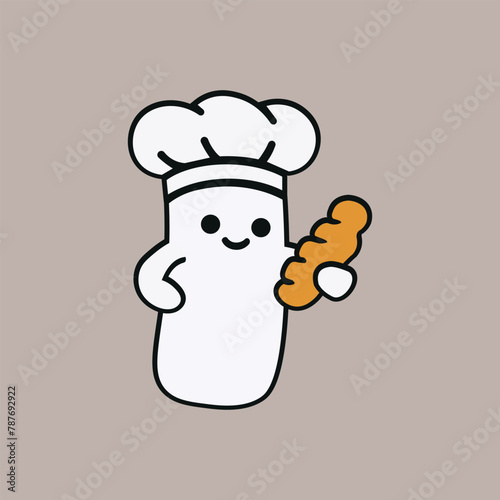 Vector illustration of pastry chef character with cute face on white