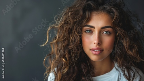 Beauty girl with long and shiny wavy Hair coloring and toning shatush and balayash Beautiful woman model with curly hairstyle photo