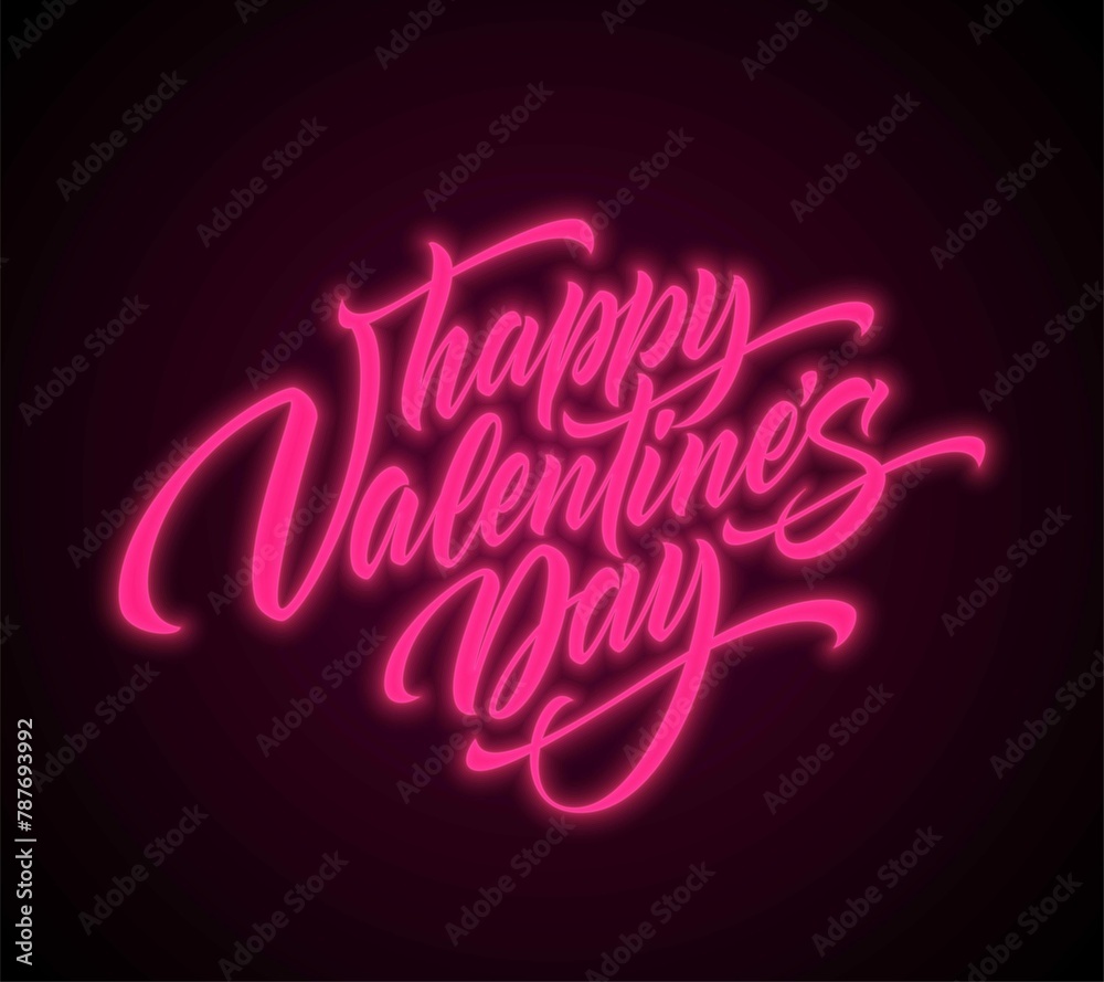 Valentines Day Neon Script Lettering Vector Illustration Eps10