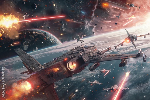 A galactic war between rival factions, with epic space battles, daring starfighter pilots, and heroes fighting for the fate of the universe photo