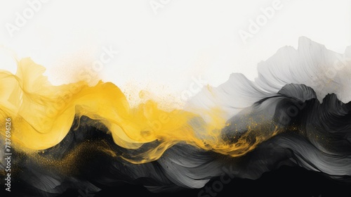 Abstract background in Chinese ink style with a black background and yellow colors