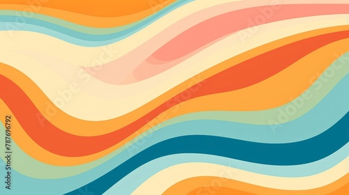 Abstract background of rainbow groovy Wavy Line design in 1970s Hippie Retro style