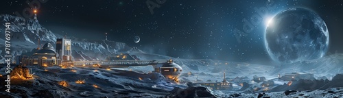 A colony on the icy moon of a gas giant. photo