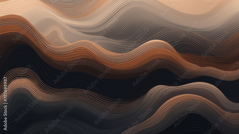 abstract background with wavy gray lines on dark brown forest, water color