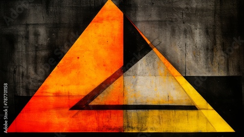 abstract of two orange, yellow triangles and lines, classical balance, chalk and charcoal photo