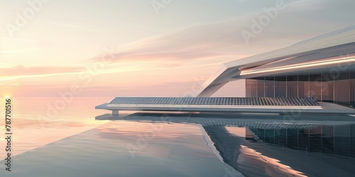 3D modern abstract architecture and water surface  modern future architecture