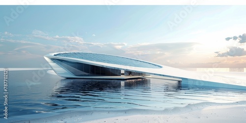 3D modern abstract architecture and water surface, modern future architecture © SHI