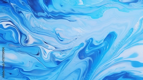 Blue fluid art marbling paint textured background