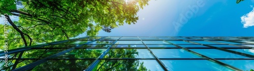 Modern environmentally friendly buildings that reduce carbon dioxide, sustainable green buildings. Trees reduce carbon dioxide. Green office environment.