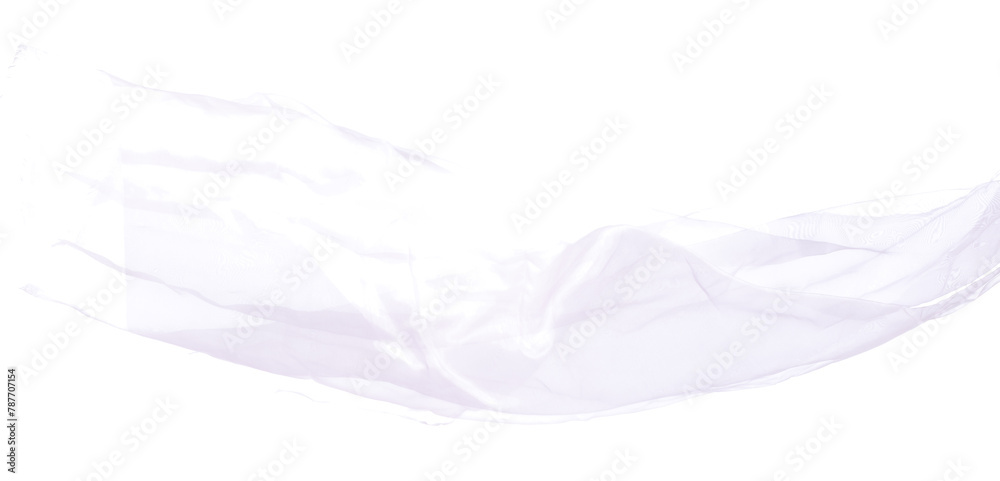 Purple Violet Organza fabric flying in curve shape, Piece of textile blue sky organza fabric throw fall in air. White background isolated motion blur Purple Violet Organza fabric flying in curve shape, Piece of textile blue sky organza fabric throw fall in air. White background isolated motion blur