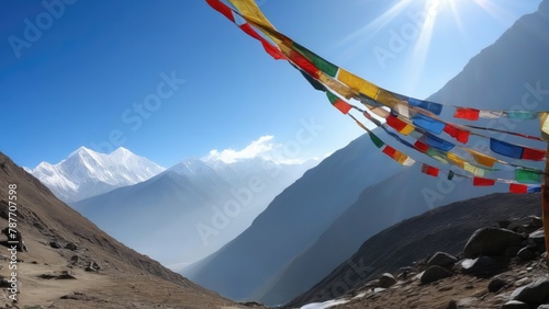 Himalayan landscape with prayer flags