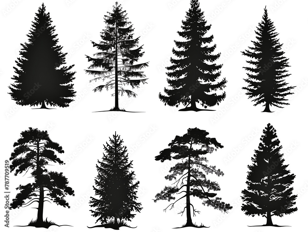 Obraz premium silhouettes of pine trees on white