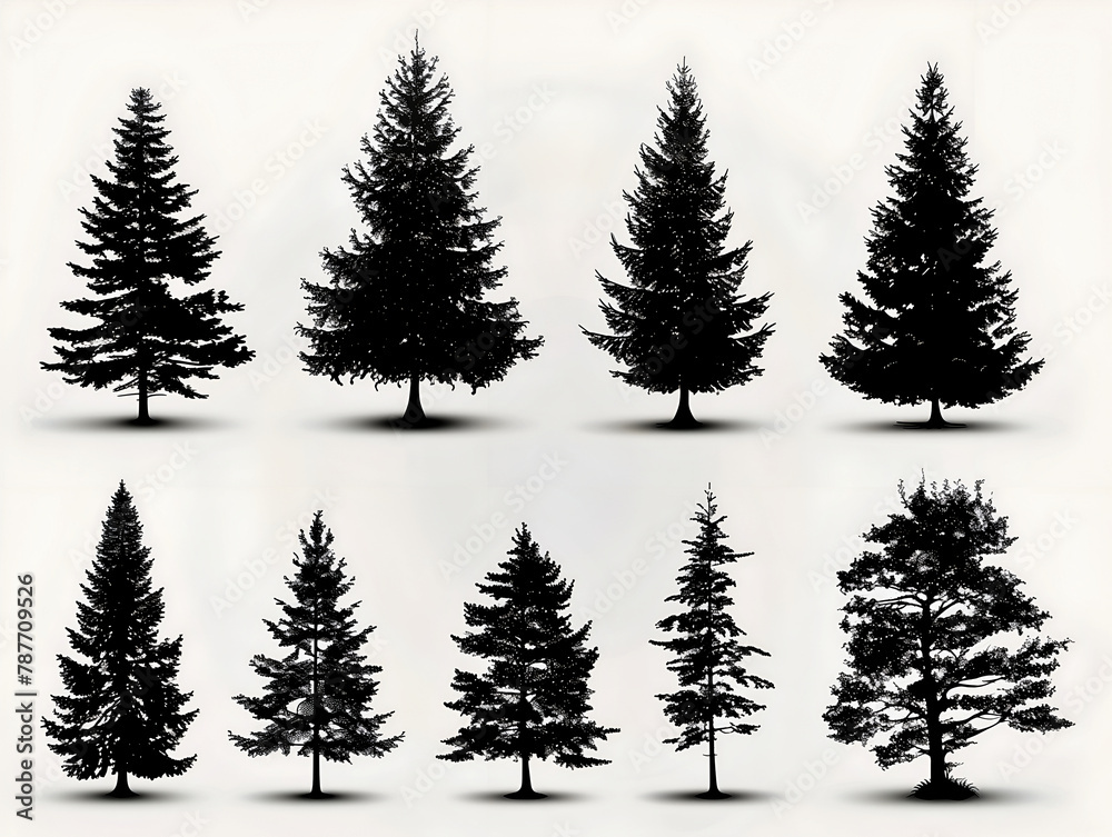 Obraz premium silhouettes of pine trees on white