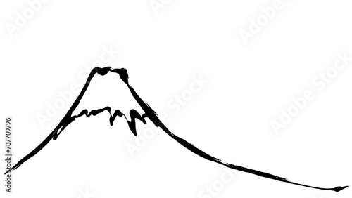 墨絵風の線画_富士山の風景イラスト_年賀状素材