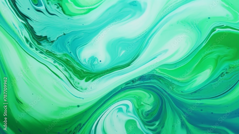 Green fluid art marbling paint textured background