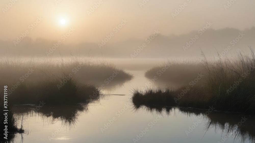 misty morning in a marsh