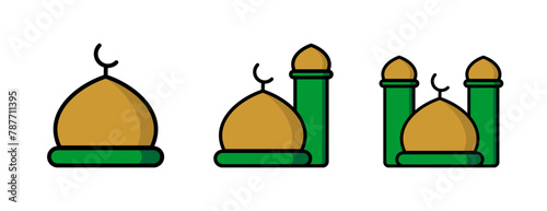 Mosque Dome Icon Set - Colored Outline Icon - Editable Vector : Suitable for Islamic Theme and Other Graphic Related Assets.