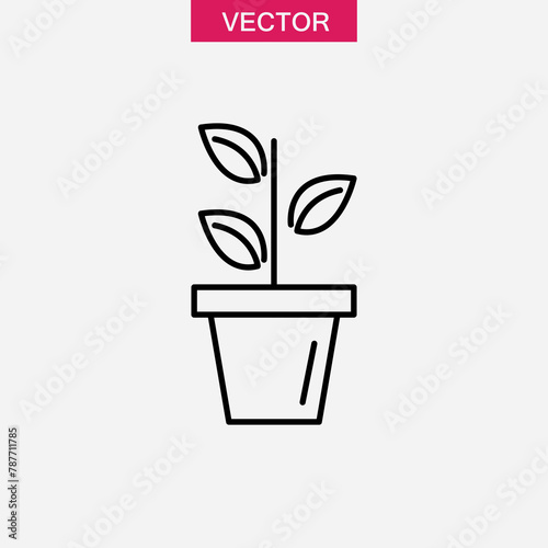 Potted plant outline icon. Plant in pot vector simple liner illustration for web and app..eps