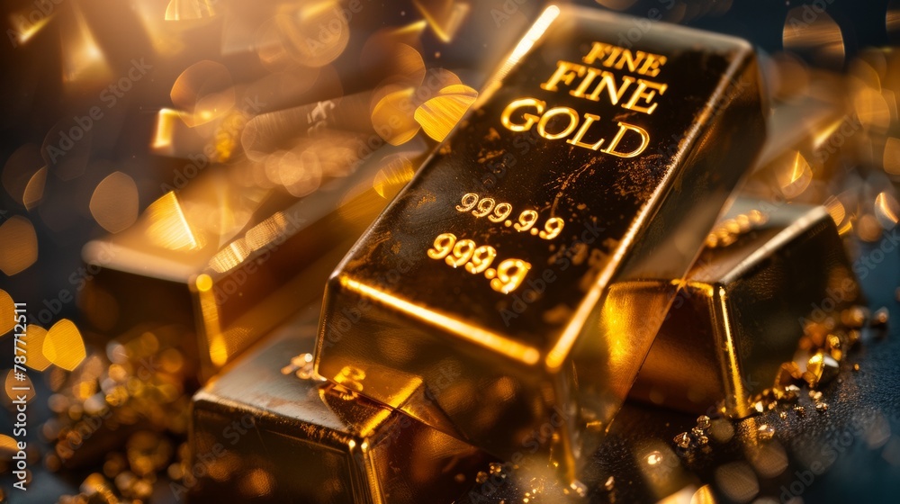 Gleaming gold bars array showcasing wealth and financial stability on dark backdrop
Gleaming gold bars array showcasing wealth and financial stability on dark backdrop