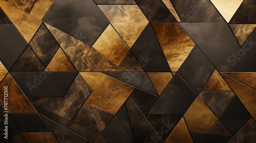 Luxury abstract and geometric background in gold and brown colors with metallic texture