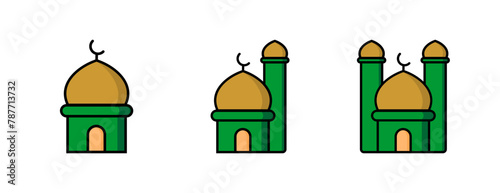 Mosque Icon Set - Colored Outline Icon - Editable Vector : Suitable for Islamic Theme and Other Graphic Related Assets.