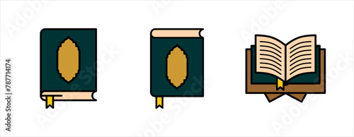 Al-Qur'an Icon Set - Colored Outline Icon - Editable Vector : Suitable for Islamic Theme and Other Graphic Related Assets.	