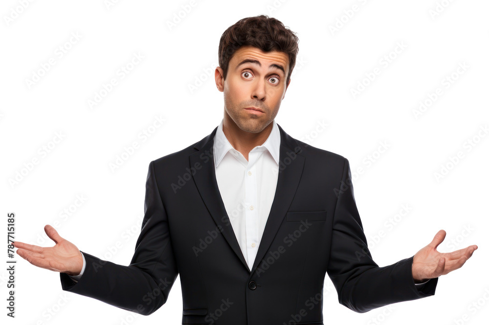 PNG Businessman not satisfied shrugged and arms outstretched portrait adult photo. PNG Businessman not satisfied shrugged and arms outstretched portrait adult photo.