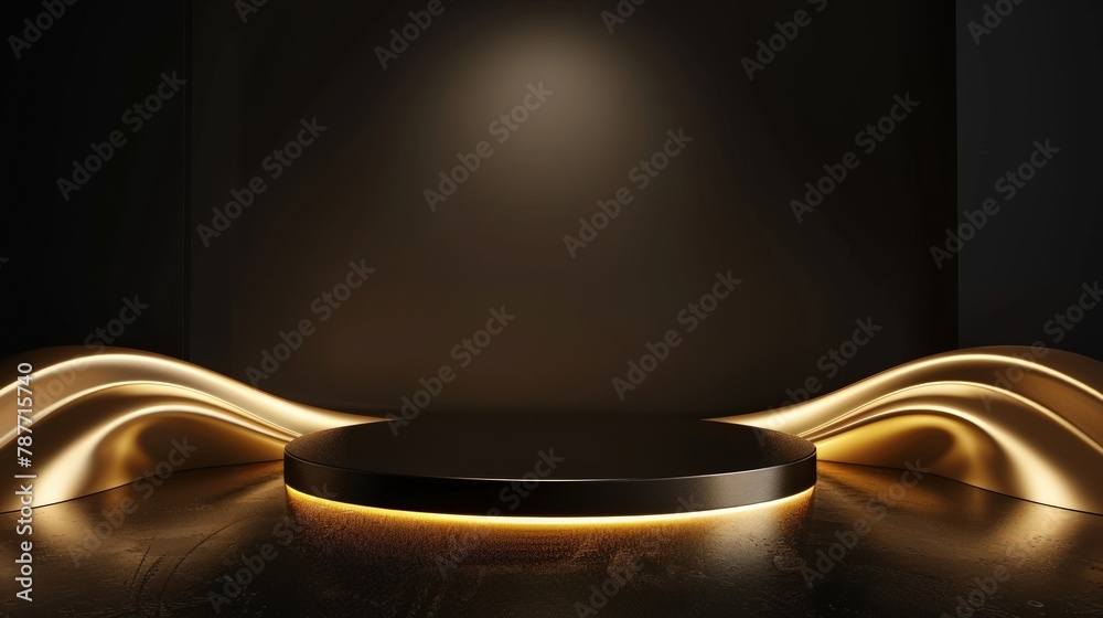 Design podium black luxury gold light scene pedestal presentation showcase event beauty shine object cosmetic sale