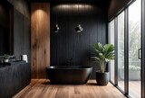 Sleek Black Minimalist Bathroom in a Luxury Villa