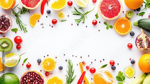 Organic food background and Copy space Food photography different fruits and vegetables isolated white background High resolution product
