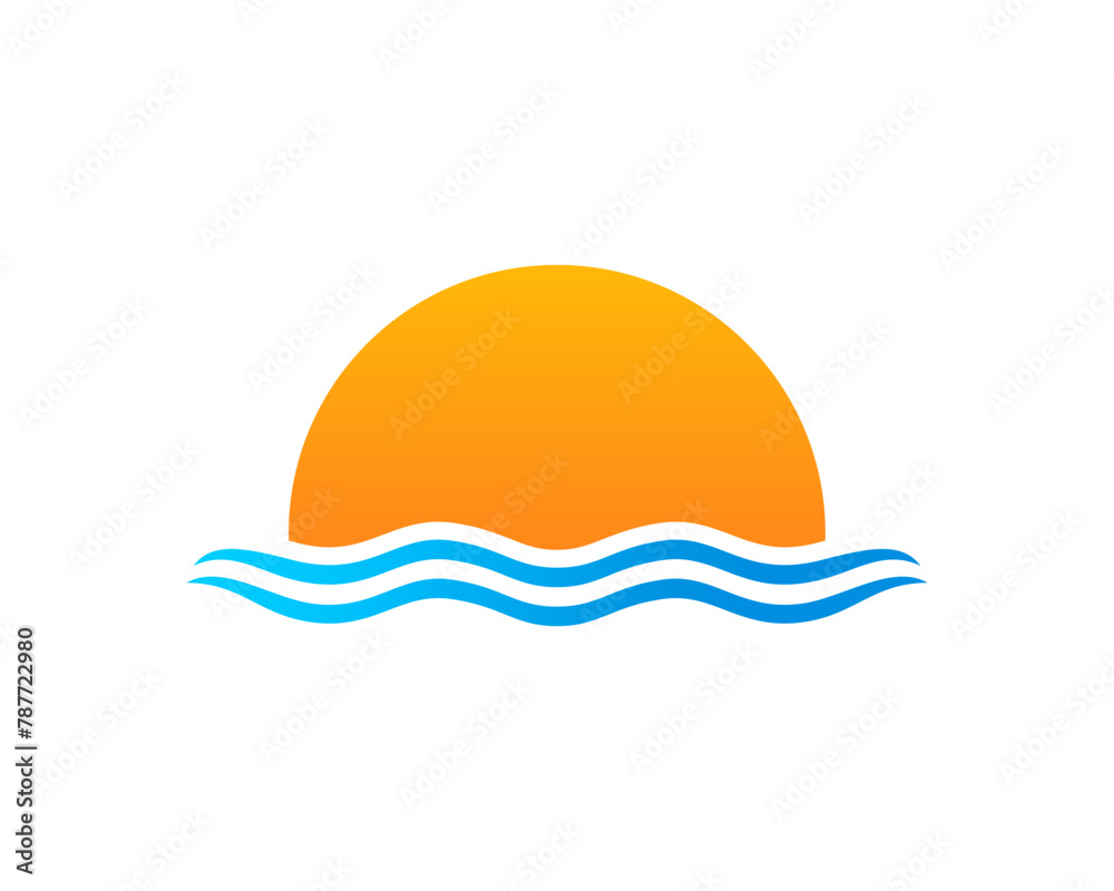Sun and sea wave vector illustration logo Sun and sea wave vector illustration logo