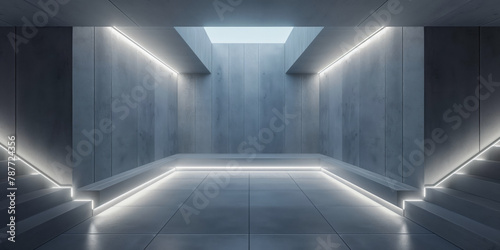 Modern architectural corridor with led lights