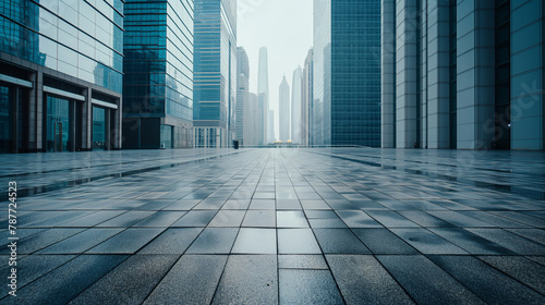 Modern cityscape with empty clean floor photo