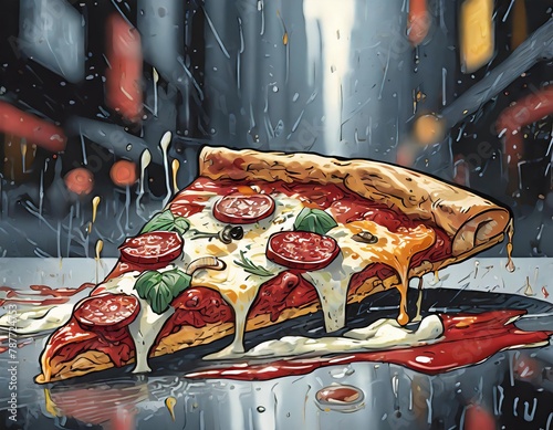 Margarita pizza slice  realistic vector illustration.
