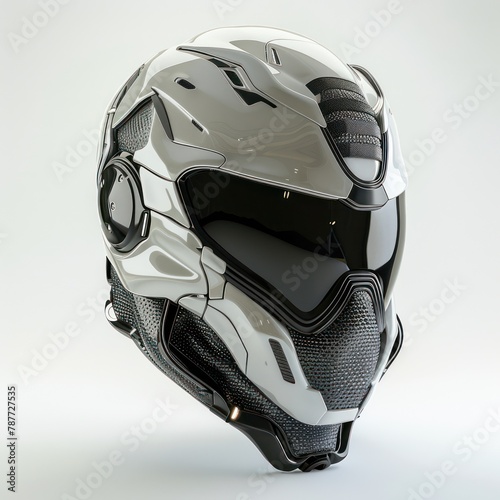 A motorcycle helmet concept featuring cyberpunk and space-inspired elements for a futuristic look.
 photo