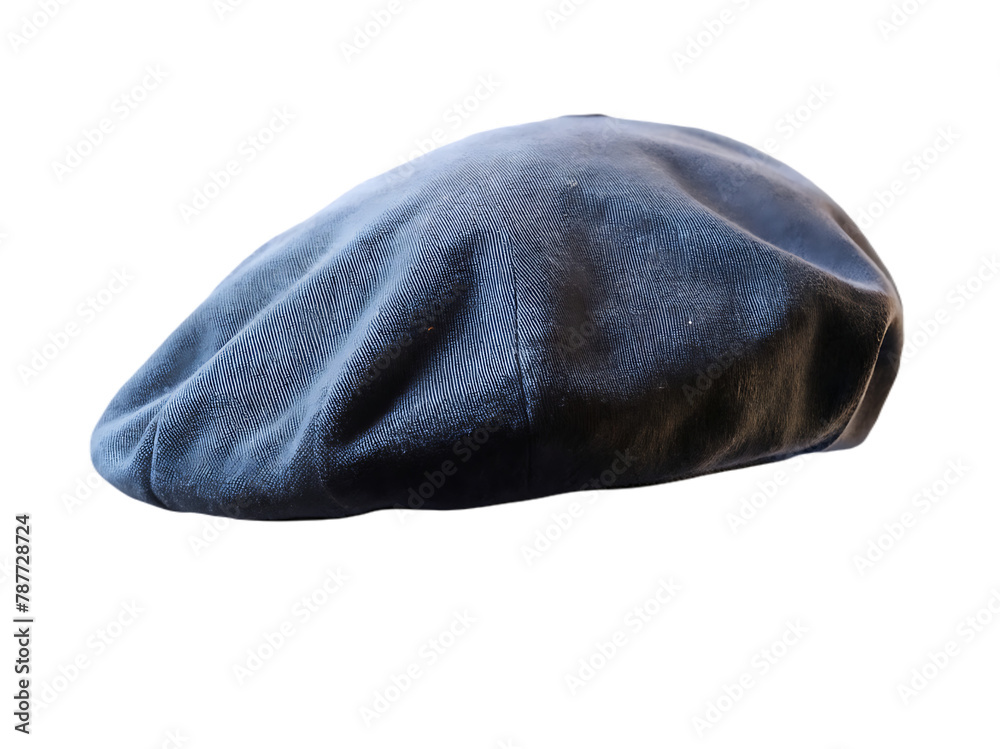 Black french cap beret side view on transparent background Black french cap beret side view on transparent background