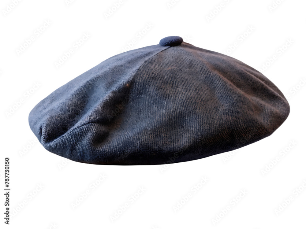 Black french cap beret side view on transparent background Black french cap beret side view on transparent background