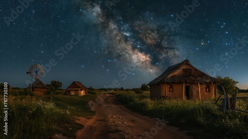 Starry night over quiet countryside
