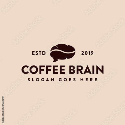 Vintage label coffee and brain logo icon vector template on light background