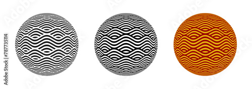 Chinese Wave Pattern Ornament inside Circle Ball Sphere Vector Illustration Set Isolated on White © octopusaga