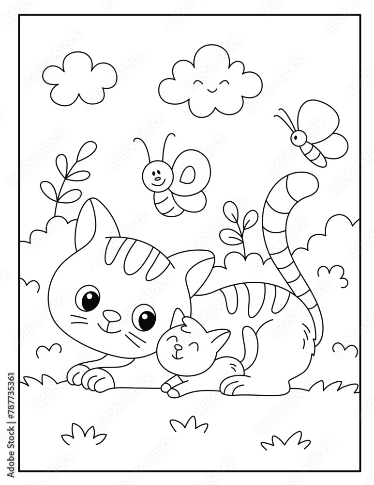 Fototapeta premium Cat coloring pages for kids