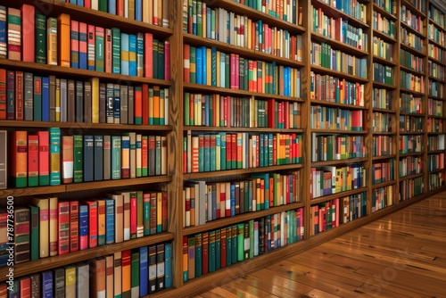 Vast Library Bookshelves with Colorful Books
