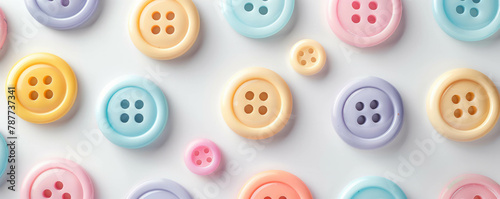 Explore the simplicity of design with pastel light colorful buttons arranged on a white background, forming a minimalist and modern composition in an aerial view. AI generative.