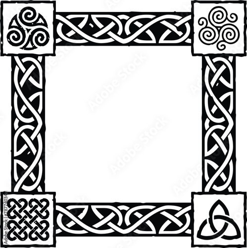 Black Small Square Celtic Border - Triquetra, Triskele, Knot