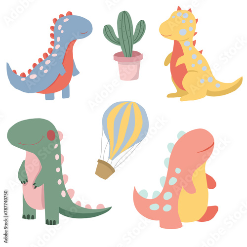 Cute Colorful Dinosaurus Illustration Set