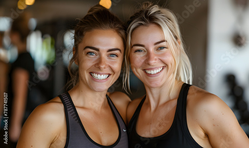 Young Woman Smiling and Exercising Together in the Gym. Active Healthy Lifestyle with Fitness and Workout.