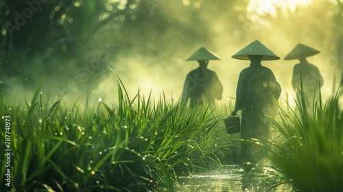 Farmers working in rice fields