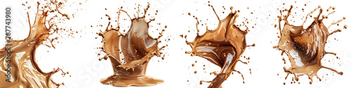 Brown cream coffee liquid swirl splash with little foundation bubbles  On A Clean White Background Soft Watercolour Transparent Background photo